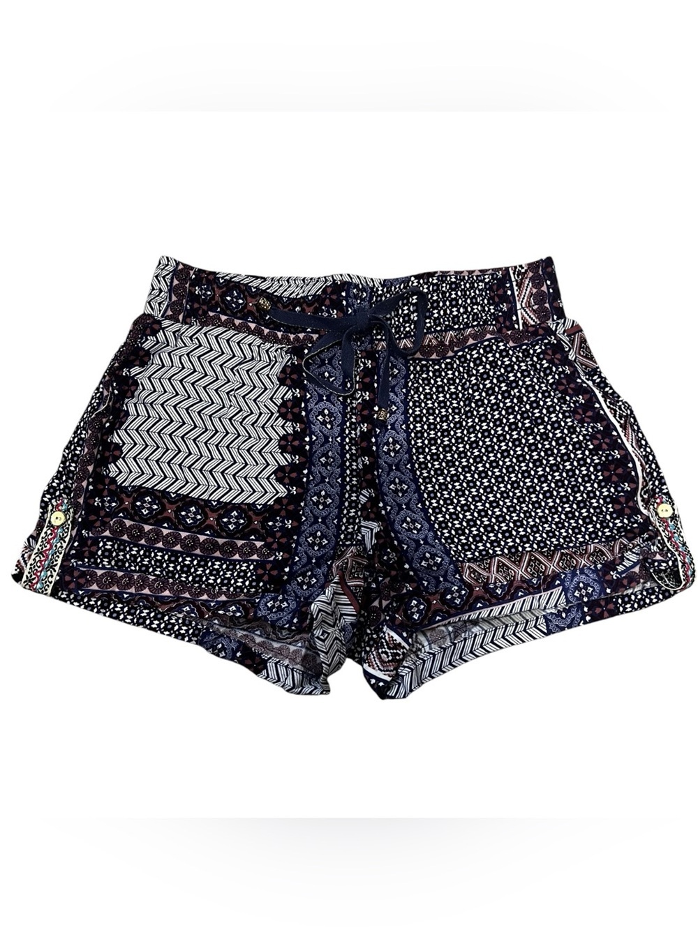 Blue Rain Navy & White Boho Patchwork Athletic Shorts